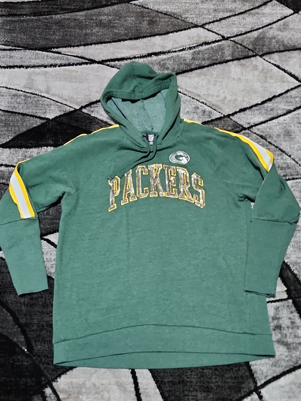 NFL TEAM APPAREL GREEN BAY PACKERS SEQUINS STRIPED YELLOW SLEEVES HOODIE SWEATSH